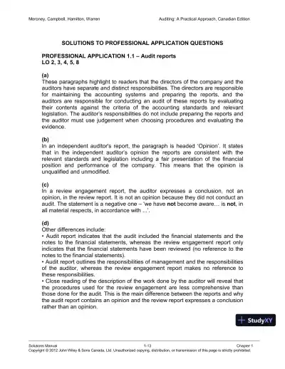 Auditing : A Practical Approach, Canadian Edition Solution Manual - Page 14 preview image