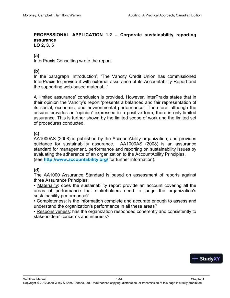 Auditing : A Practical Approach, Canadian Edition Solution Manual, page 15