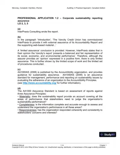 Auditing : A Practical Approach, Canadian Edition Solution Manual - Page 15 preview image