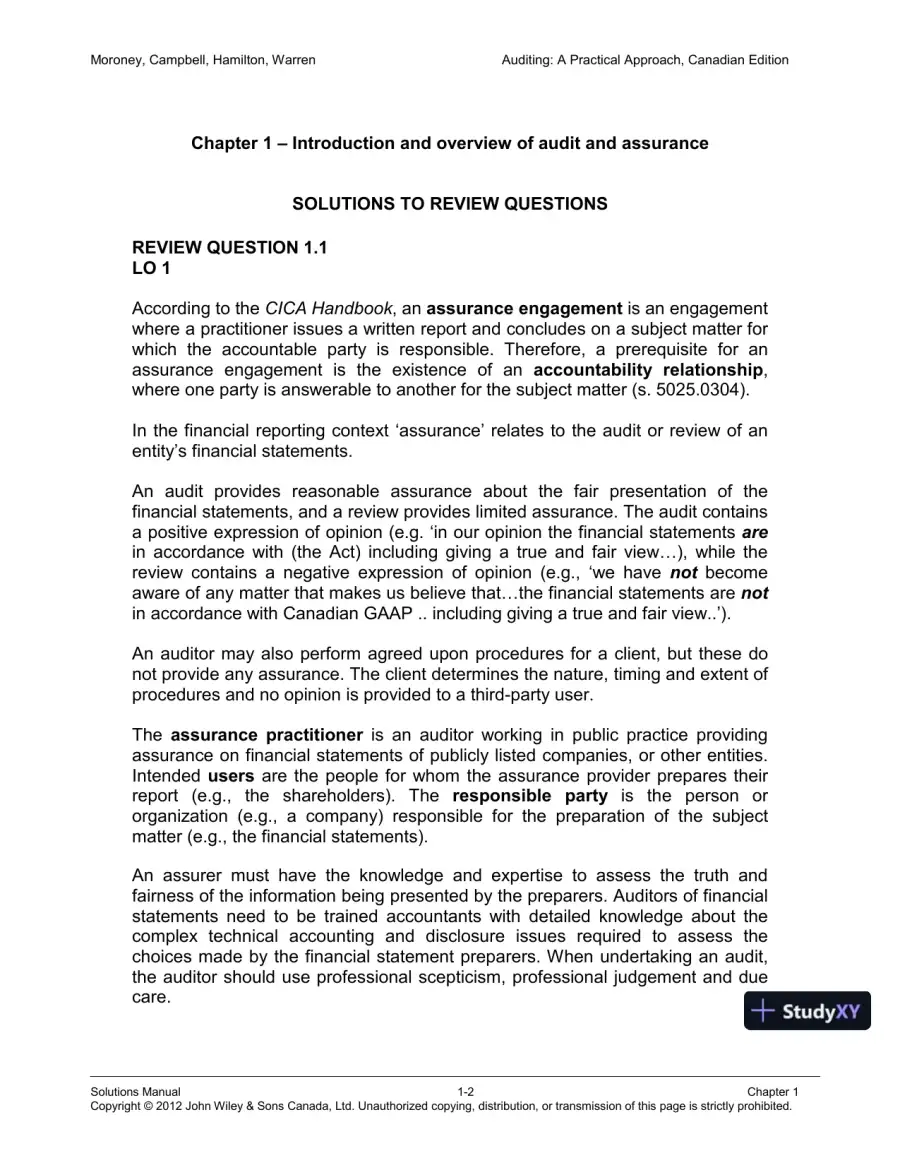Auditing : A Practical Approach, Canadian Edition Solution Manual, page 3