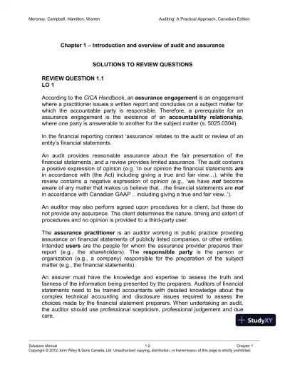 Auditing : A Practical Approach, Canadian Edition Solution Manual - Page 3 preview image