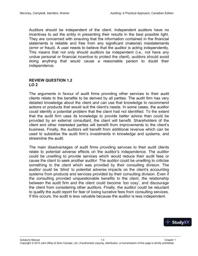 Auditing : A Practical Approach, Canadian Edition Solution Manual - Page 4 preview image