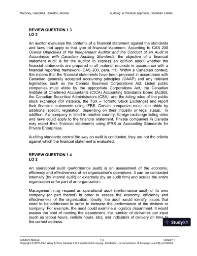 Auditing : A Practical Approach, Canadian Edition Solution Manual - Page 5 preview image