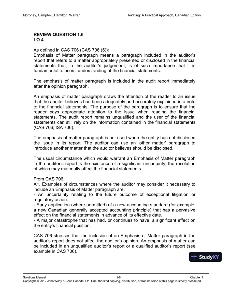 Auditing : A Practical Approach, Canadian Edition Solution Manual, page 7