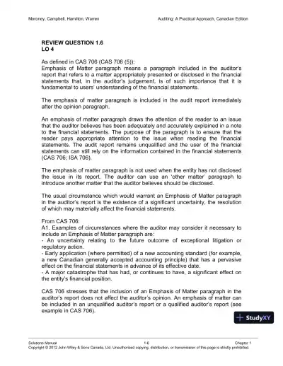 Auditing : A Practical Approach, Canadian Edition Solution Manual - Page 7 preview image