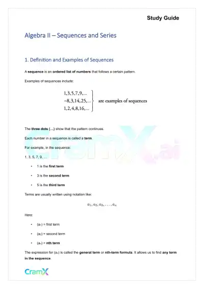 Algebra II – Sequences and Series - Page 1 preview image