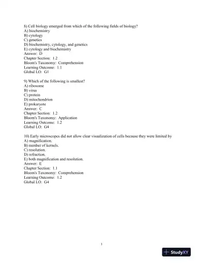 Becker's World Of The Cell, 9th Edition Test Bank - Page 4 preview image