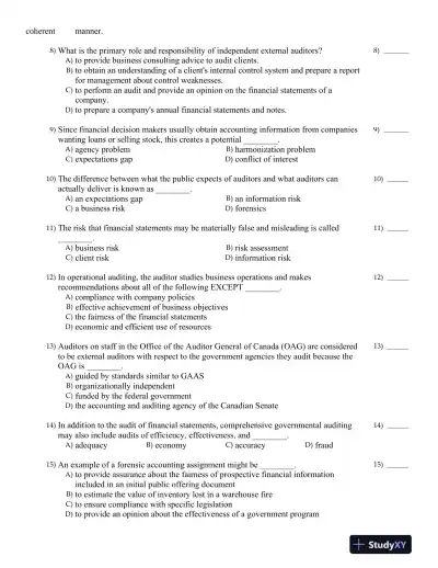 Auditing: An International Approach Seventh Canadian Edition Test Bank - Page 3 preview image