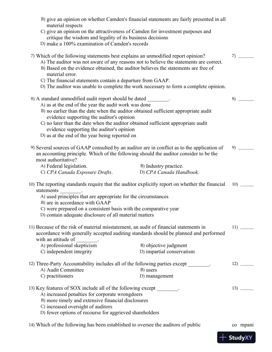 Auditing: An International Approach Seventh Canadian Edition Test Bank, page 9