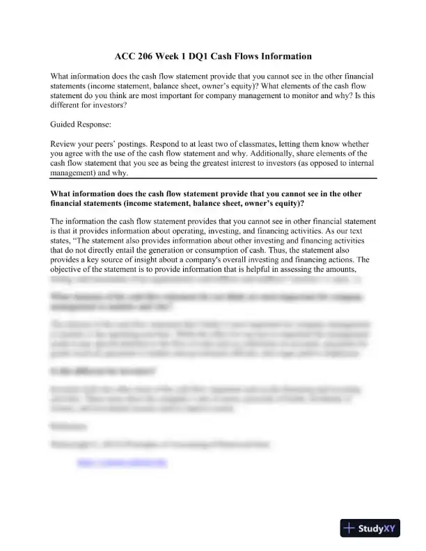 ACC 206 Week 1 DQ1 Cash Flows Information - Page 1 preview image