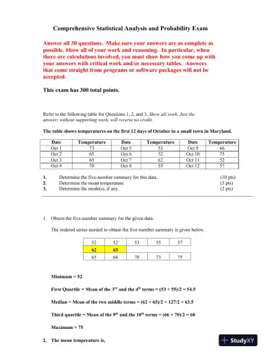 Comprehensive Statistical Analysis and Probability Exam - Page 1 preview image
