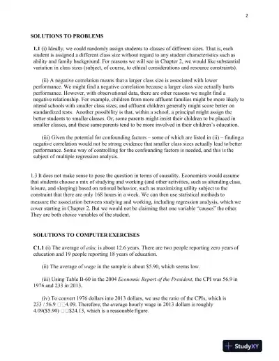 Solution Manual for Introductory Econometrics: A Modern Approach , 7th Edition - Page 3 preview image