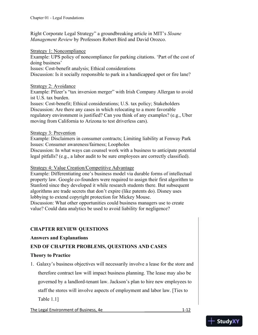 Solution Manual for The Legal Environment of Business, A Managerial Approach: Theory to Practice, 4th Edition, page 13