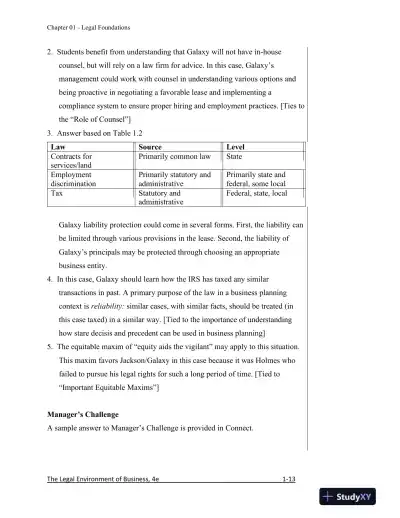 Solution Manual for The Legal Environment of Business, A Managerial Approach: Theory to Practice, 4th Edition - Page 14 preview image