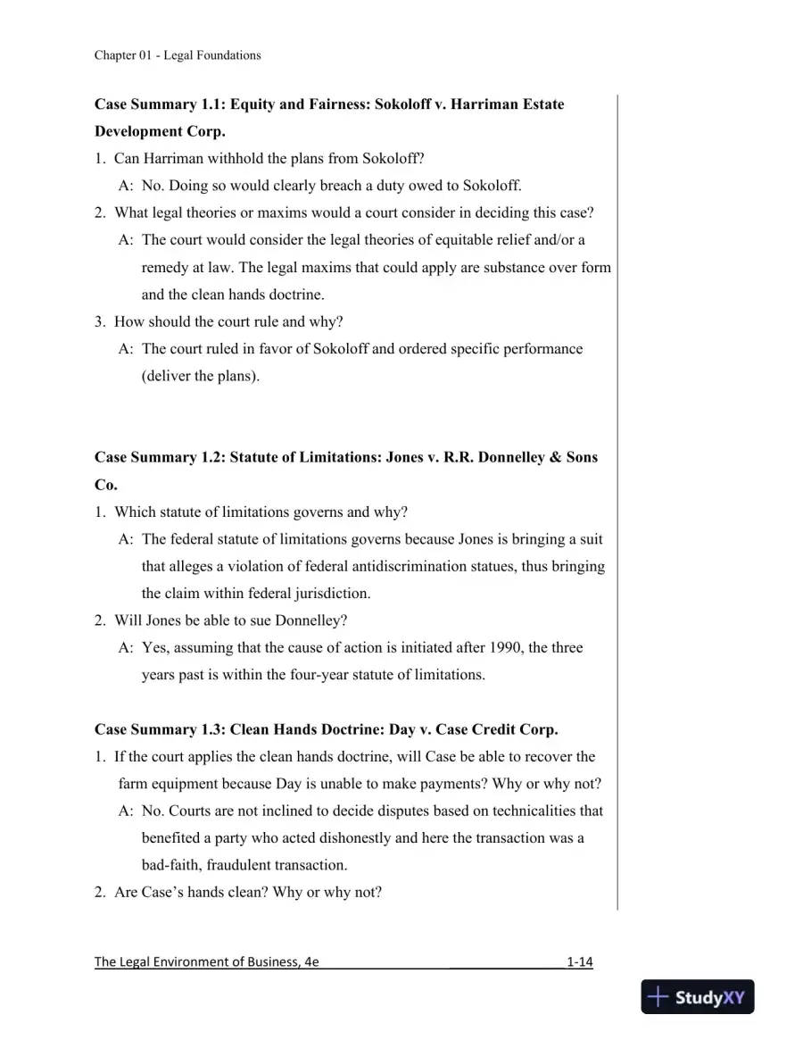 Solution Manual for The Legal Environment of Business, A Managerial Approach: Theory to Practice, 4th Edition, page 15