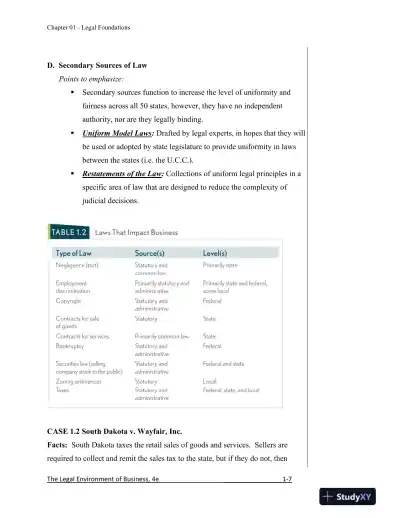 Solution Manual for The Legal Environment of Business, A Managerial Approach: Theory to Practice, 4th Edition - Page 8 preview image