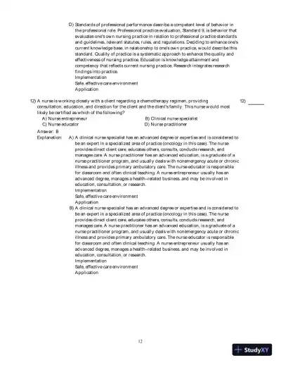 Kozier And Erb's Fundamentals Of Nursing With Clinical Handbook , 8th Edition Test Bank - Page 13 preview image