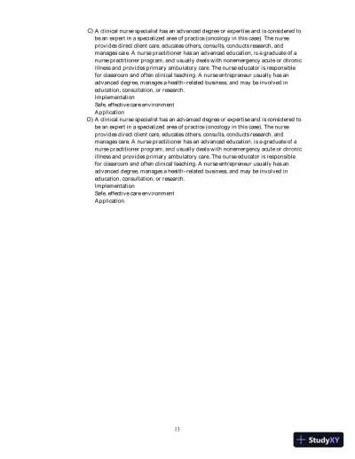 Kozier And Erb's Fundamentals Of Nursing With Clinical Handbook , 8th Edition Test Bank - Page 14 preview image