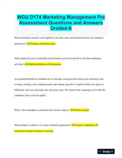 WGU D174 Marketing Practice Exam With Answers (36 Solved Questions) - Page 1 preview image