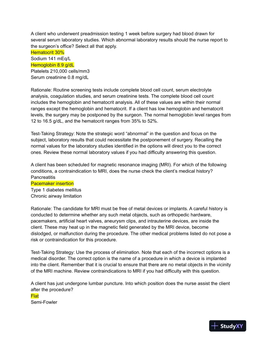 HESI Medical Surgical Review Questions With Answers (244 Solved Questions), page 11