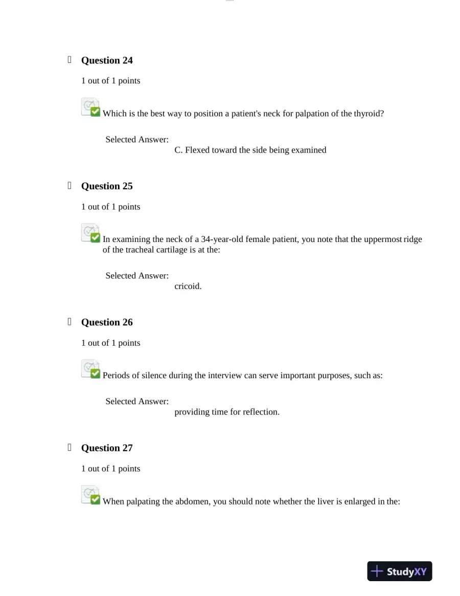 NURS6512 Walden University Health Assessment Midterm Exam With Answers (101 Solved Questions), page 10