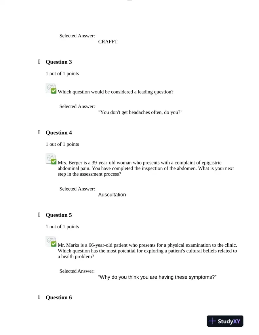 NURS6512 Walden University Health Assessment Midterm Exam With Answers (101 Solved Questions), page 4