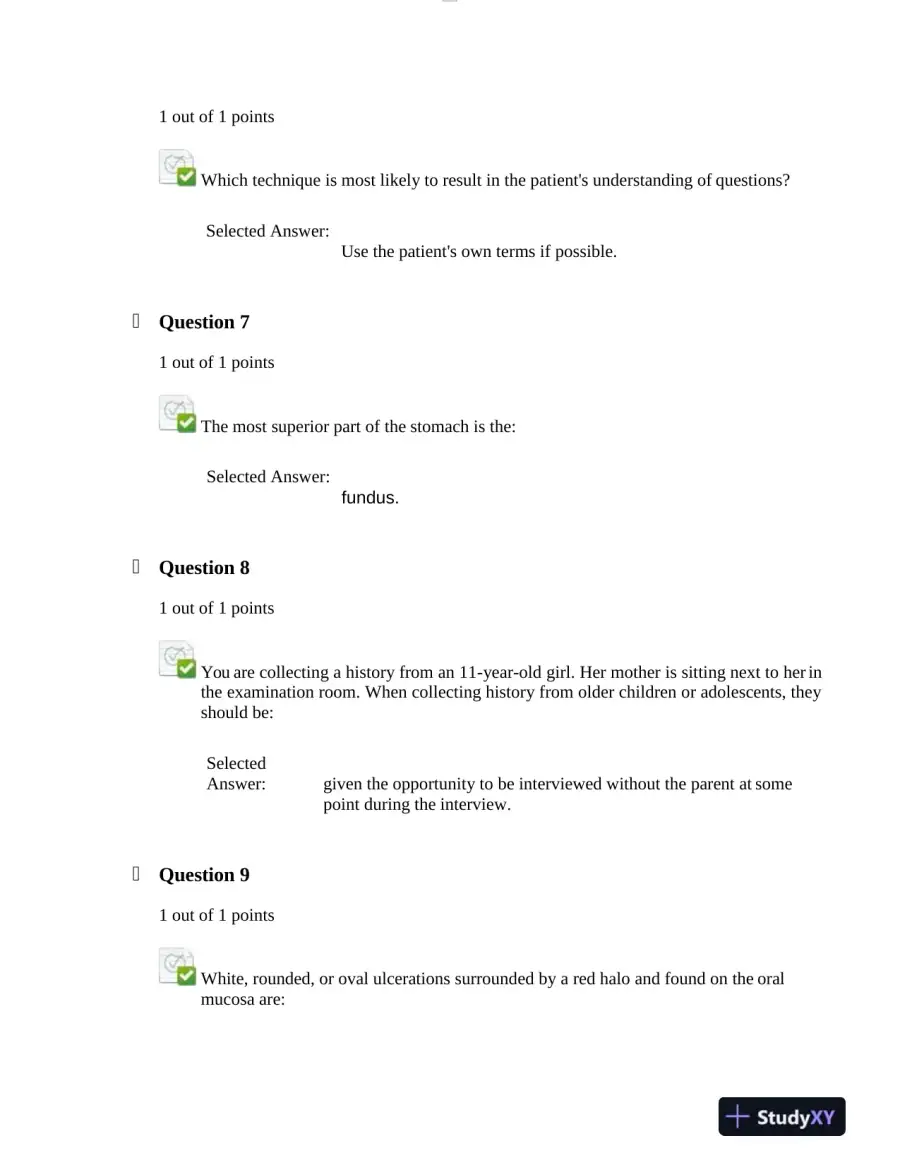NURS6512 Walden University Health Assessment Midterm Exam With Answers (101 Solved Questions), page 5