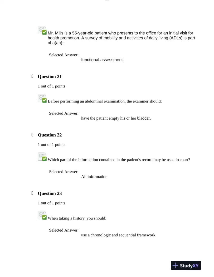 NURS6512 Walden University Health Assessment Midterm Exam With Answers (101 Solved Questions), page 9