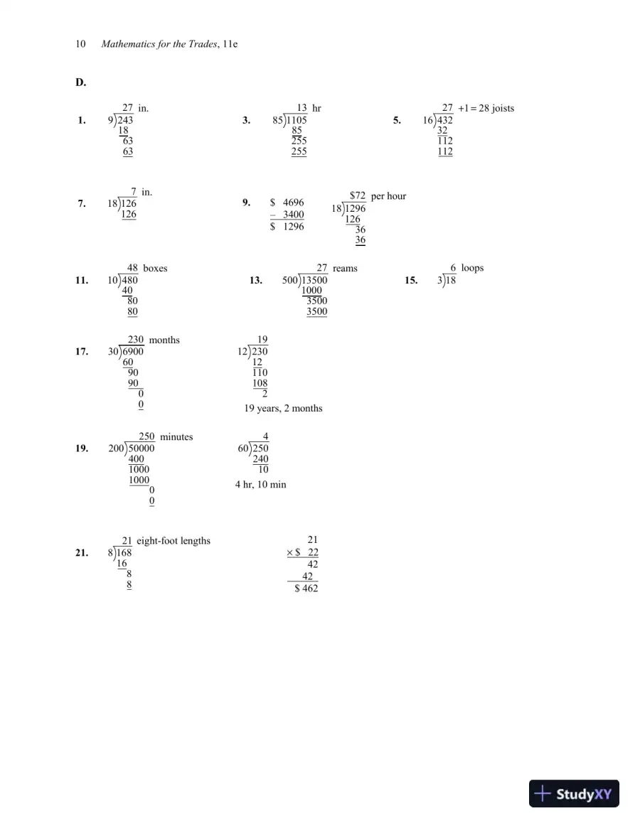 Solution Manual for Mathematics for the Trades: A Guided Approach, 11th Edition, page 12