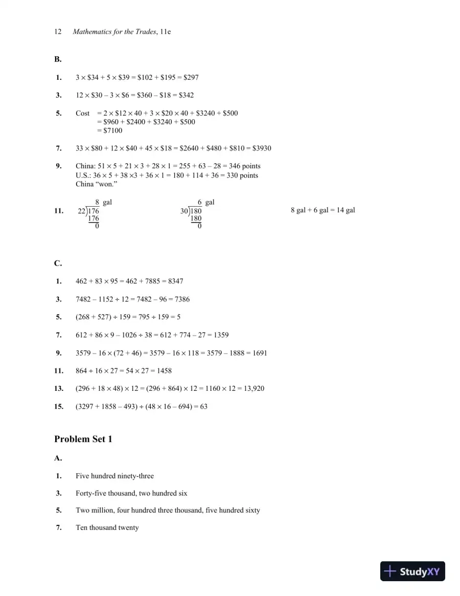 Solution Manual for Mathematics for the Trades: A Guided Approach, 11th Edition, page 14