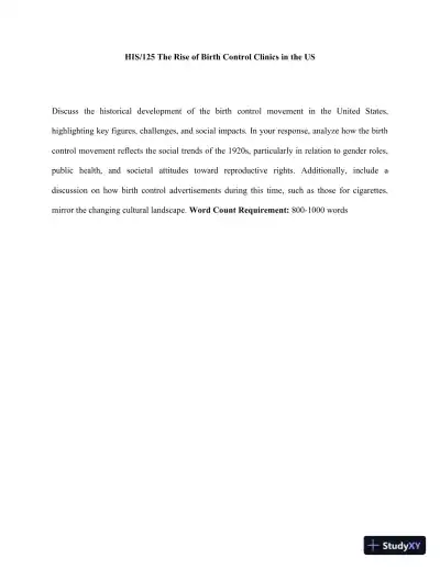 HIS/125 The Rise Of Birth Control Clinics In The US - Page 1 preview image