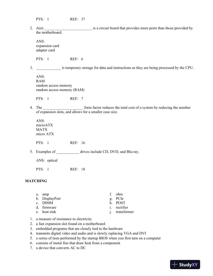 Test Bank For A+ Guide To Managing And Maintaining Your Pc, 8th Edition, page 5