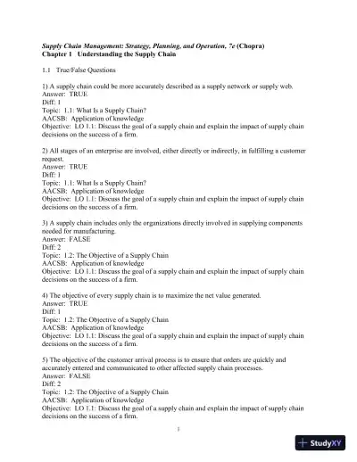 Test Bank for Supply Chain Management: Strategy, Planning, and Operation, 7th Edition - Page 3 preview image