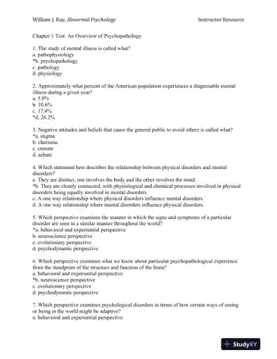Abnormal Psychology: Neuroscience Perspectives on Human Behavior and Experience 1st Edition Test Bank - Page 1 preview image