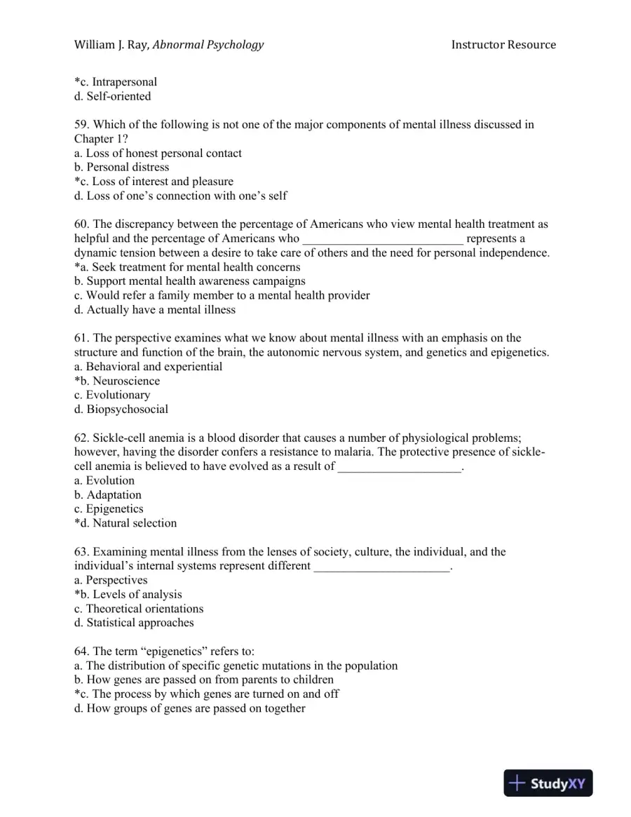 Abnormal Psychology: Neuroscience Perspectives on Human Behavior and Experience 1st Edition Test Bank, page 11