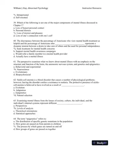 Abnormal Psychology: Neuroscience Perspectives on Human Behavior and Experience 1st Edition Test Bank - Page 11 preview image