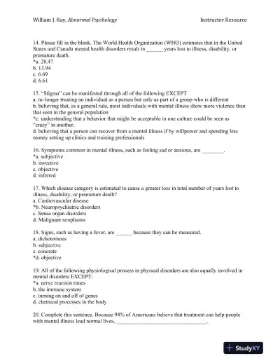 Abnormal Psychology: Neuroscience Perspectives on Human Behavior and Experience 1st Edition Test Bank - Page 4 preview image