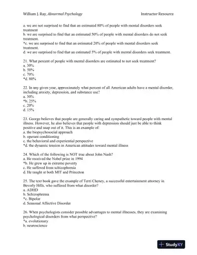 Abnormal Psychology: Neuroscience Perspectives on Human Behavior and Experience 1st Edition Test Bank - Page 5 preview image