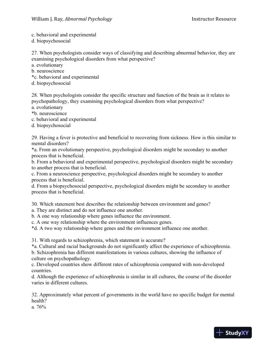 Abnormal Psychology: Neuroscience Perspectives on Human Behavior and Experience 1st Edition Test Bank, page 6