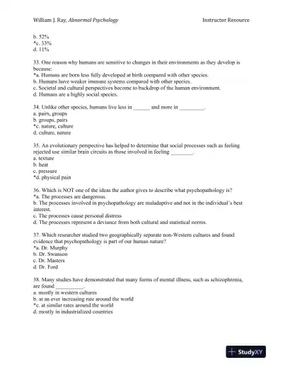 Abnormal Psychology: Neuroscience Perspectives on Human Behavior and Experience 1st Edition Test Bank - Page 7 preview image
