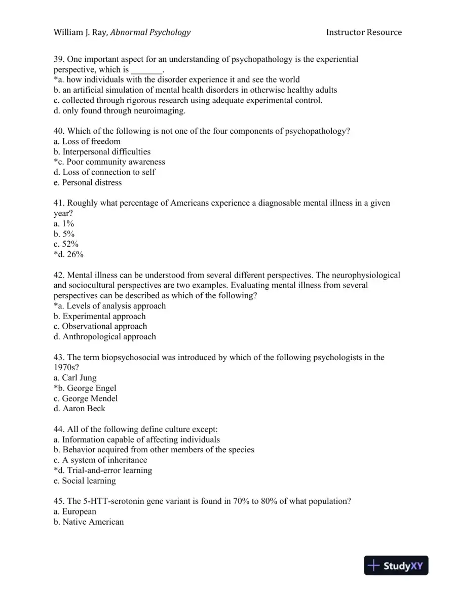 Abnormal Psychology: Neuroscience Perspectives on Human Behavior and Experience 1st Edition Test Bank, page 8