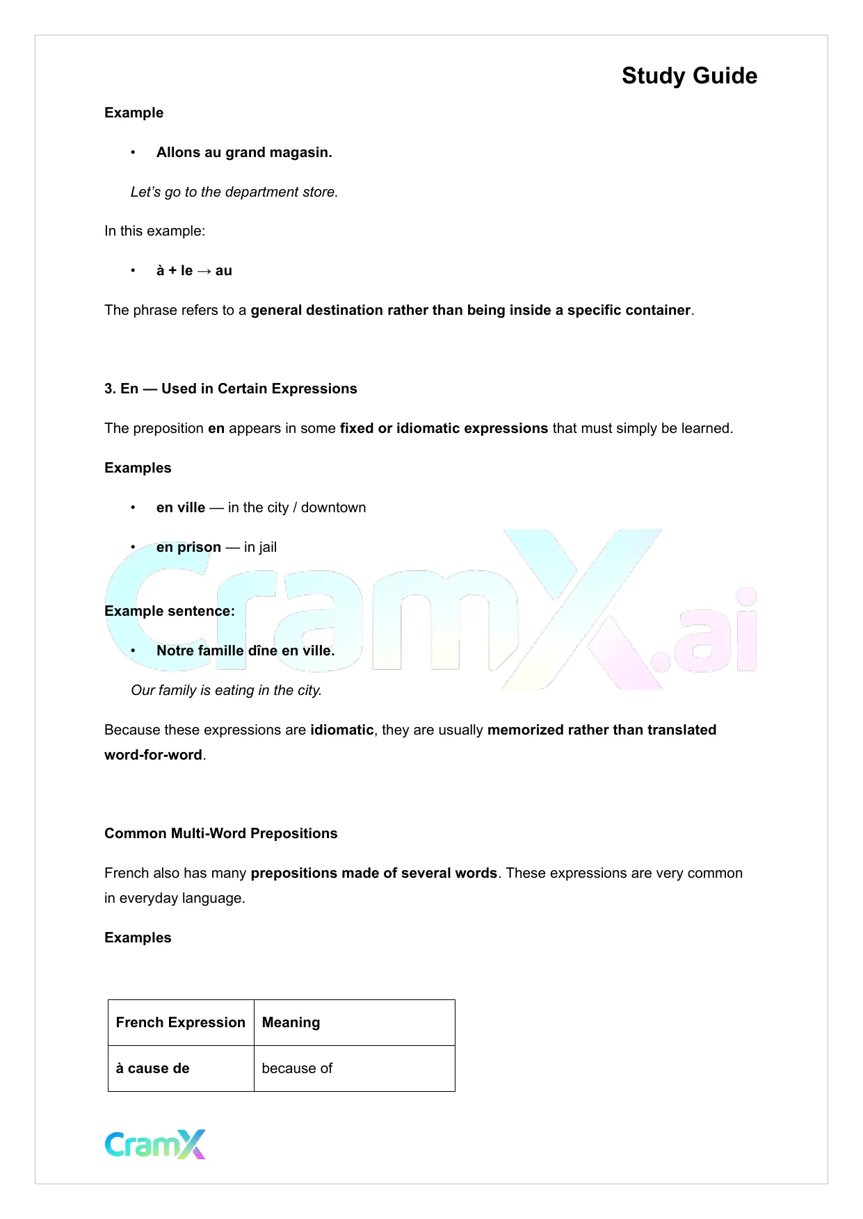 French I - Prepositions - Page 2 preview image