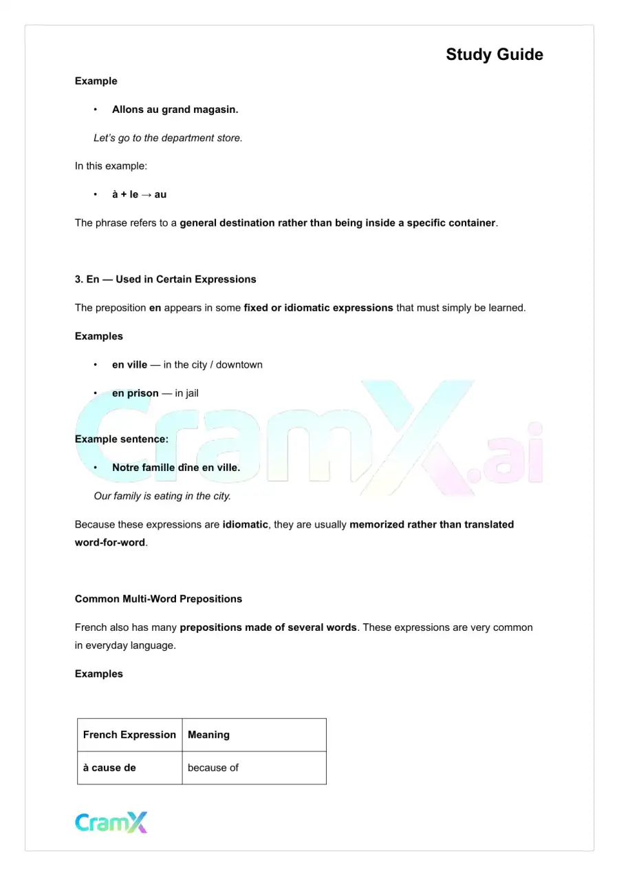 French I - Prepositions, page 2