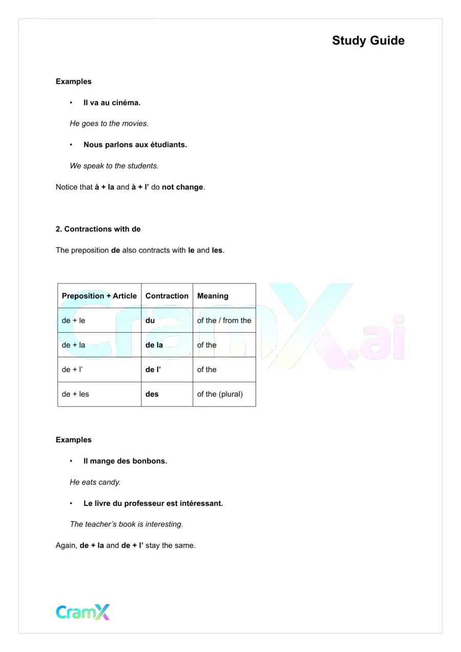 French I - Prepositions, page 5