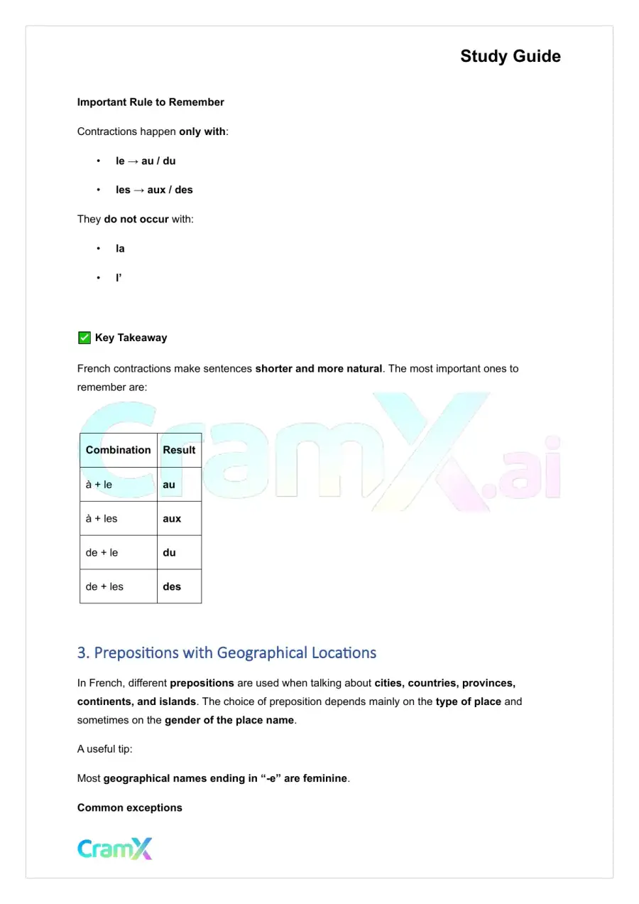 French I - Prepositions, page 6