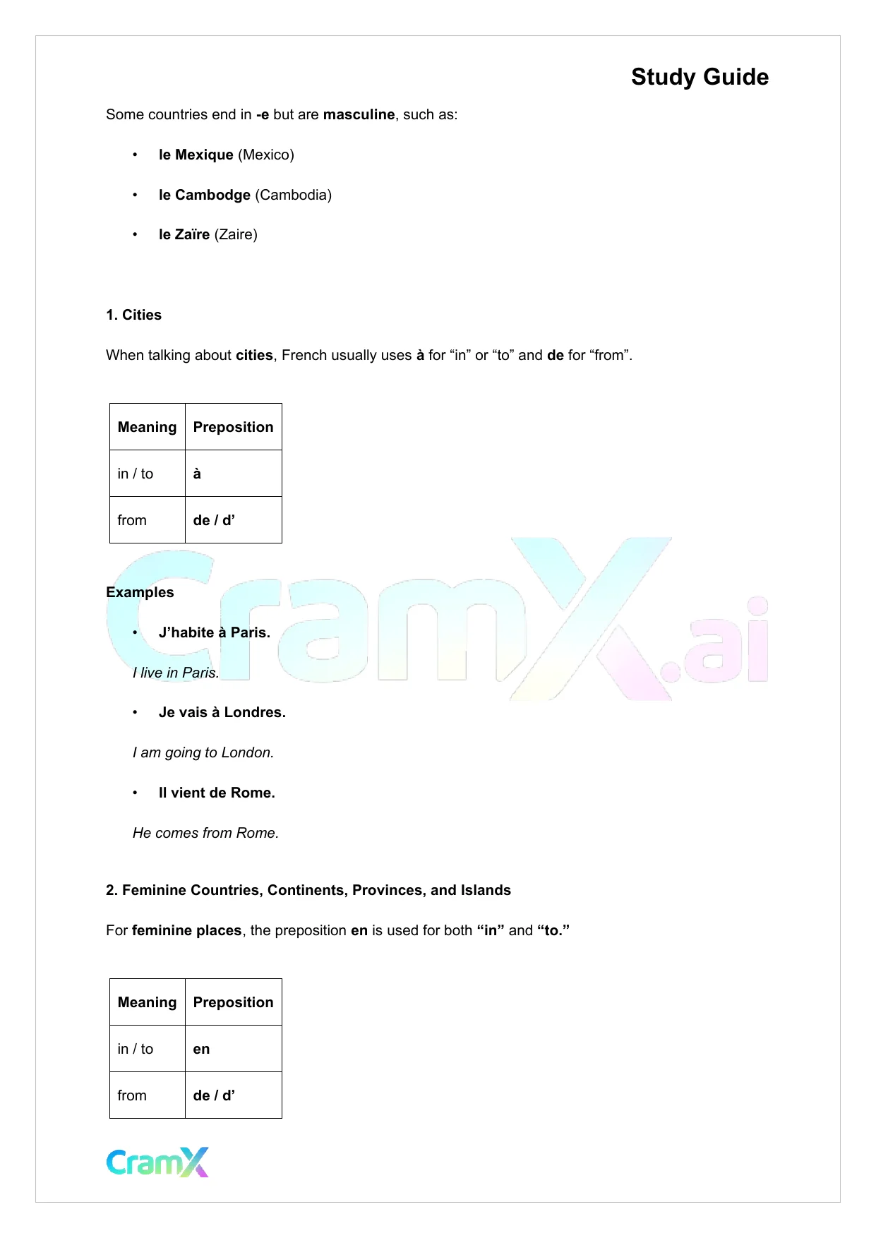 French I - Prepositions - Page 7 preview image