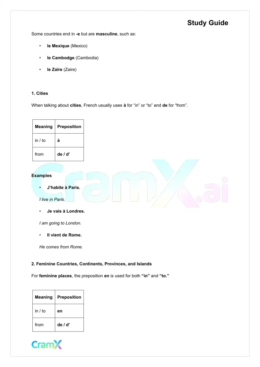 French I - Prepositions, page 7