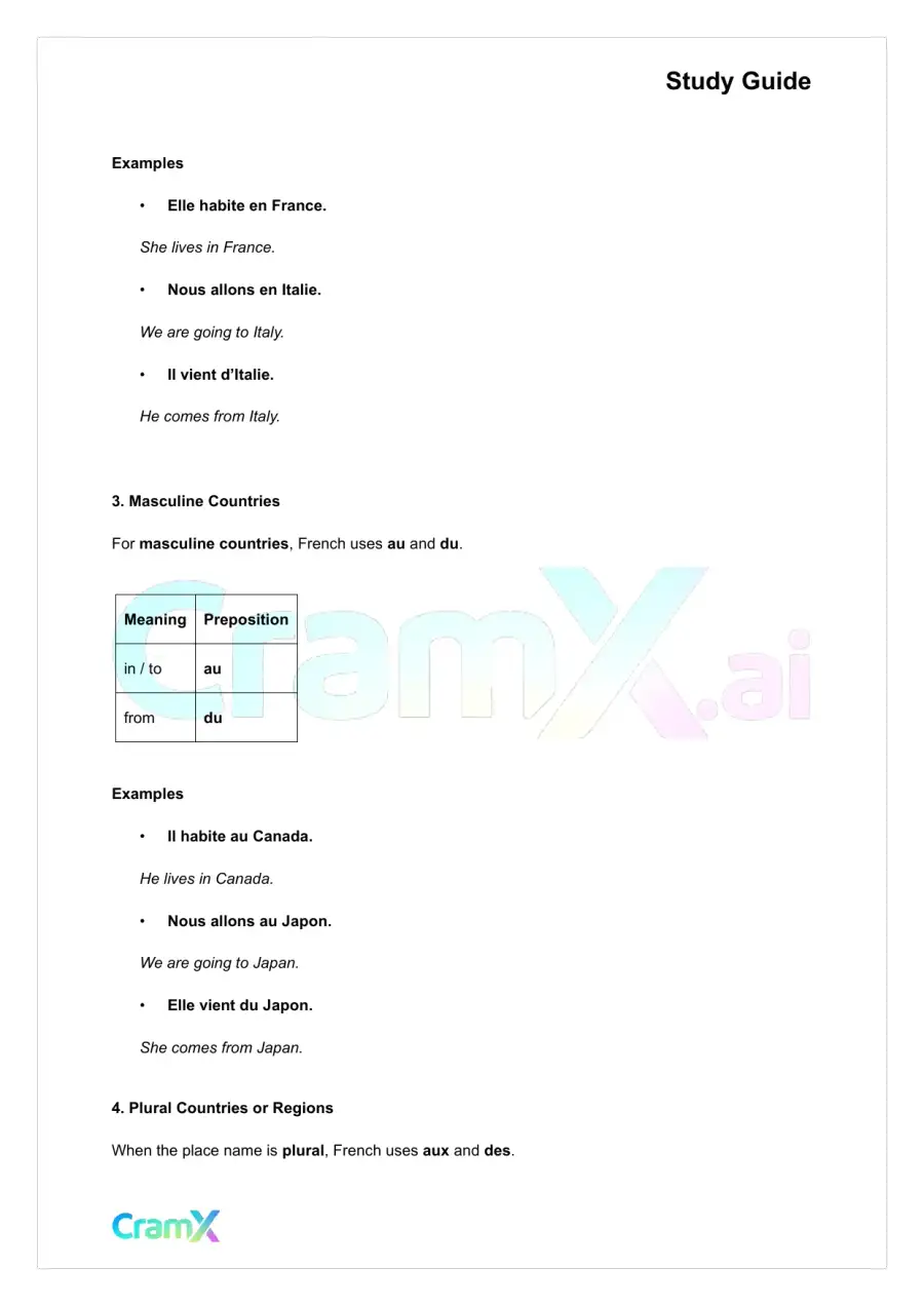 French I - Prepositions, page 8