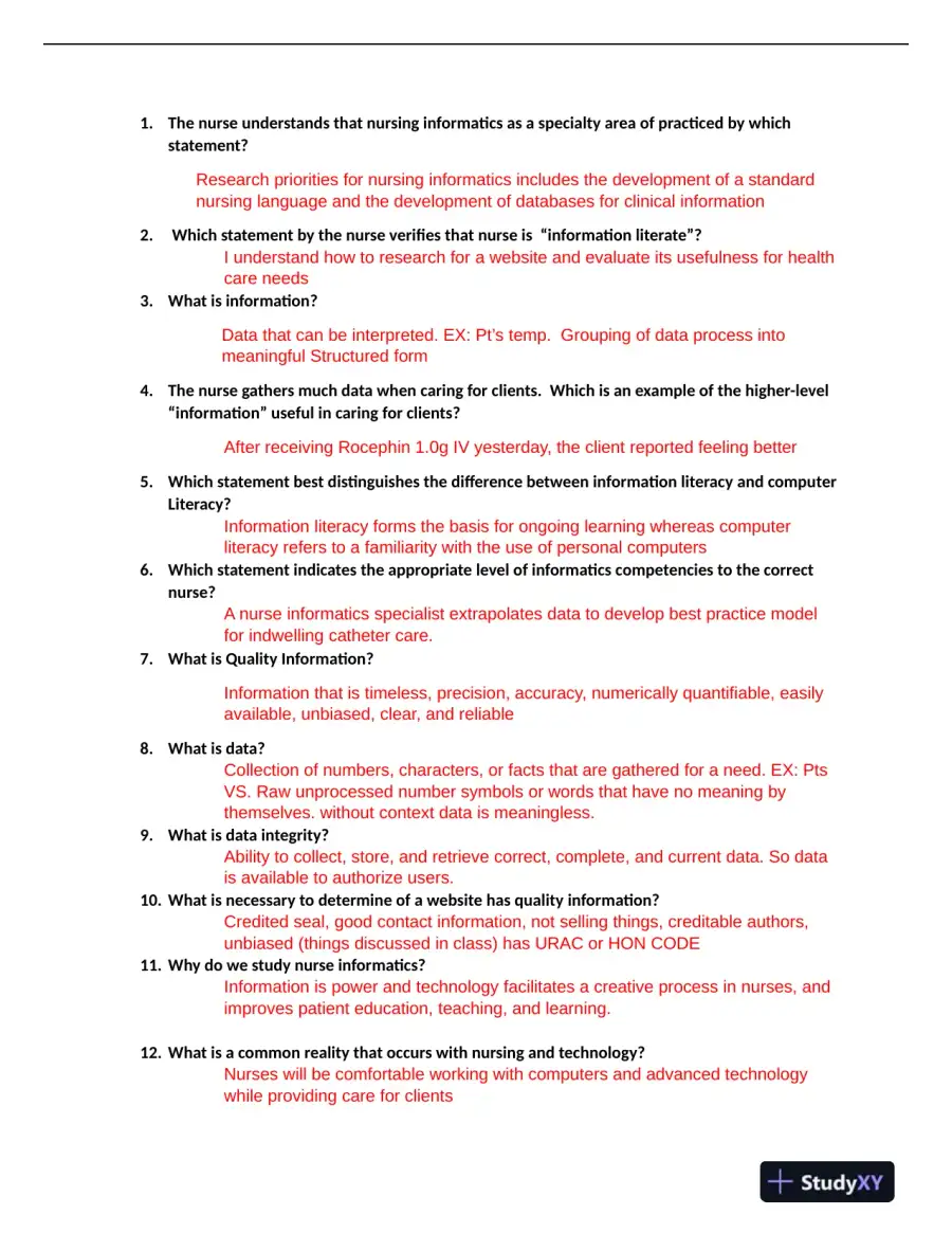 2023 NR599 MIS Midterm Exam Week 4 With Answers (85 Solved Questions), page 3