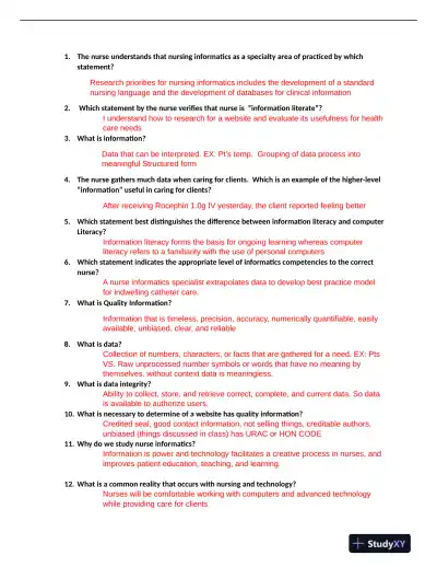 2023 NR599 MIS Midterm Exam Week 4 With Answers (85 Solved Questions) - Page 3 preview image